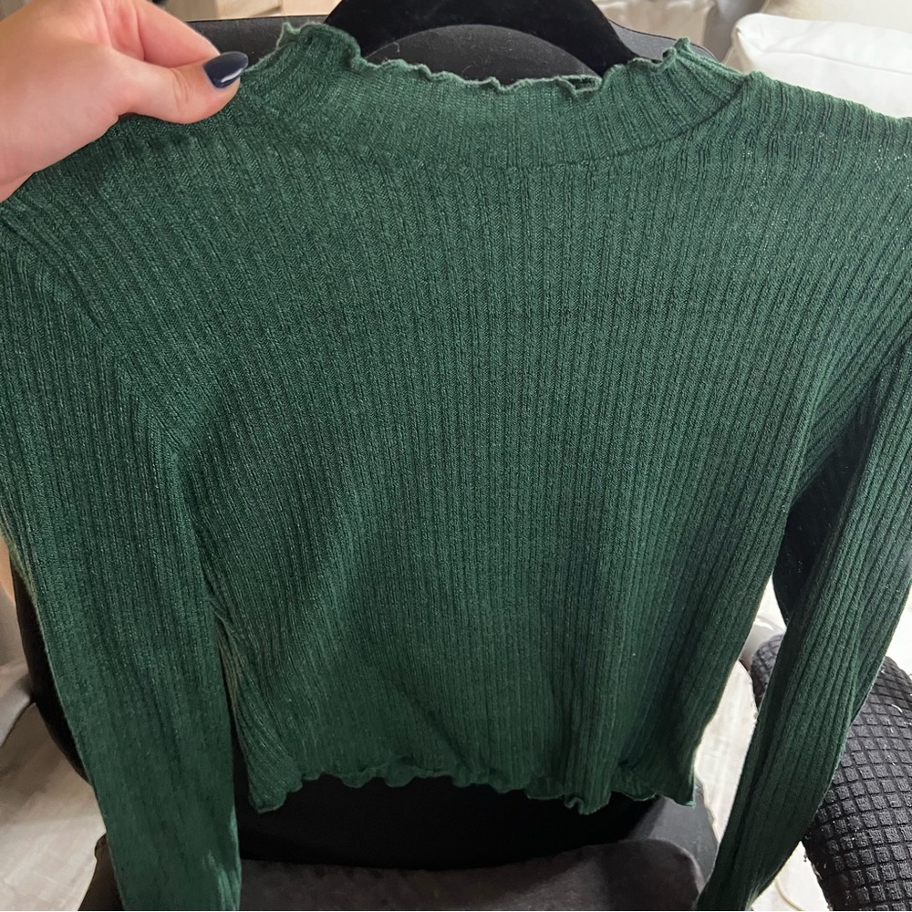 SHEIN Dark Green Ribbed Long Sleeve Top